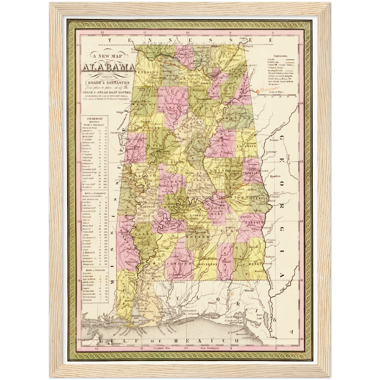 Historische Landkarte Alabama um 1849
