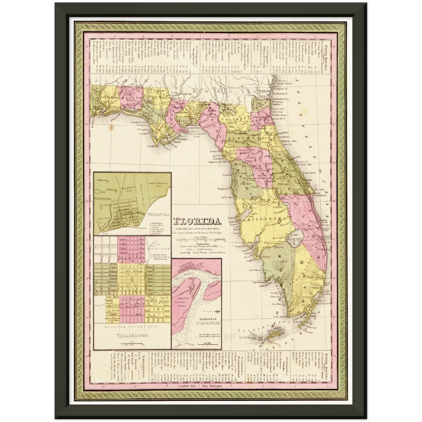 Historische Landkarte Florida um 1849