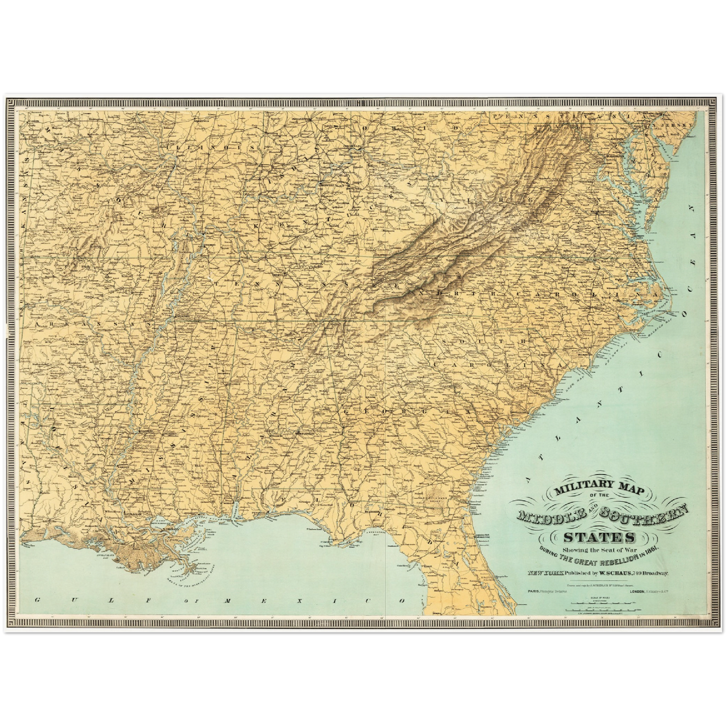 Historische Landkarte Konfederierte USA um 1861