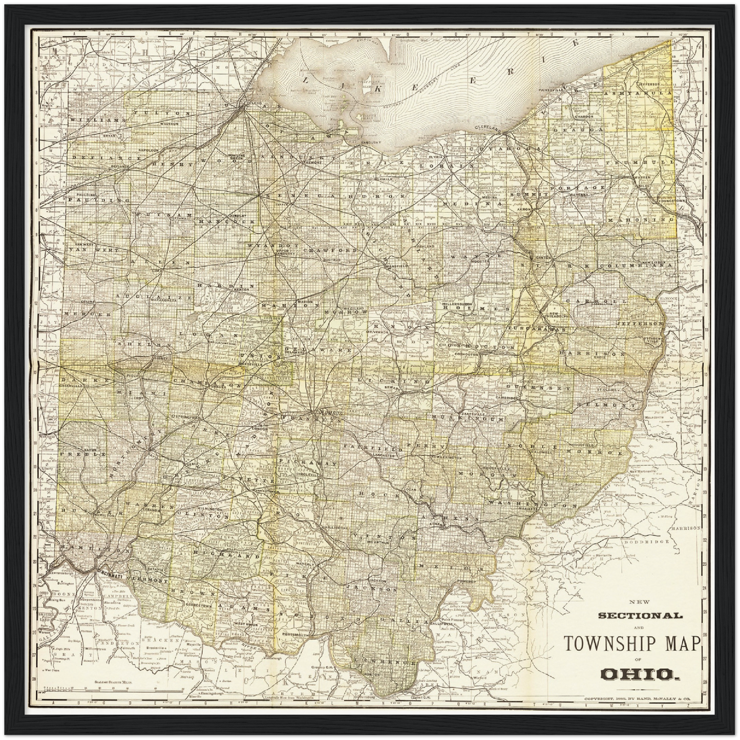 Historische Landkarte Ohio um 1882