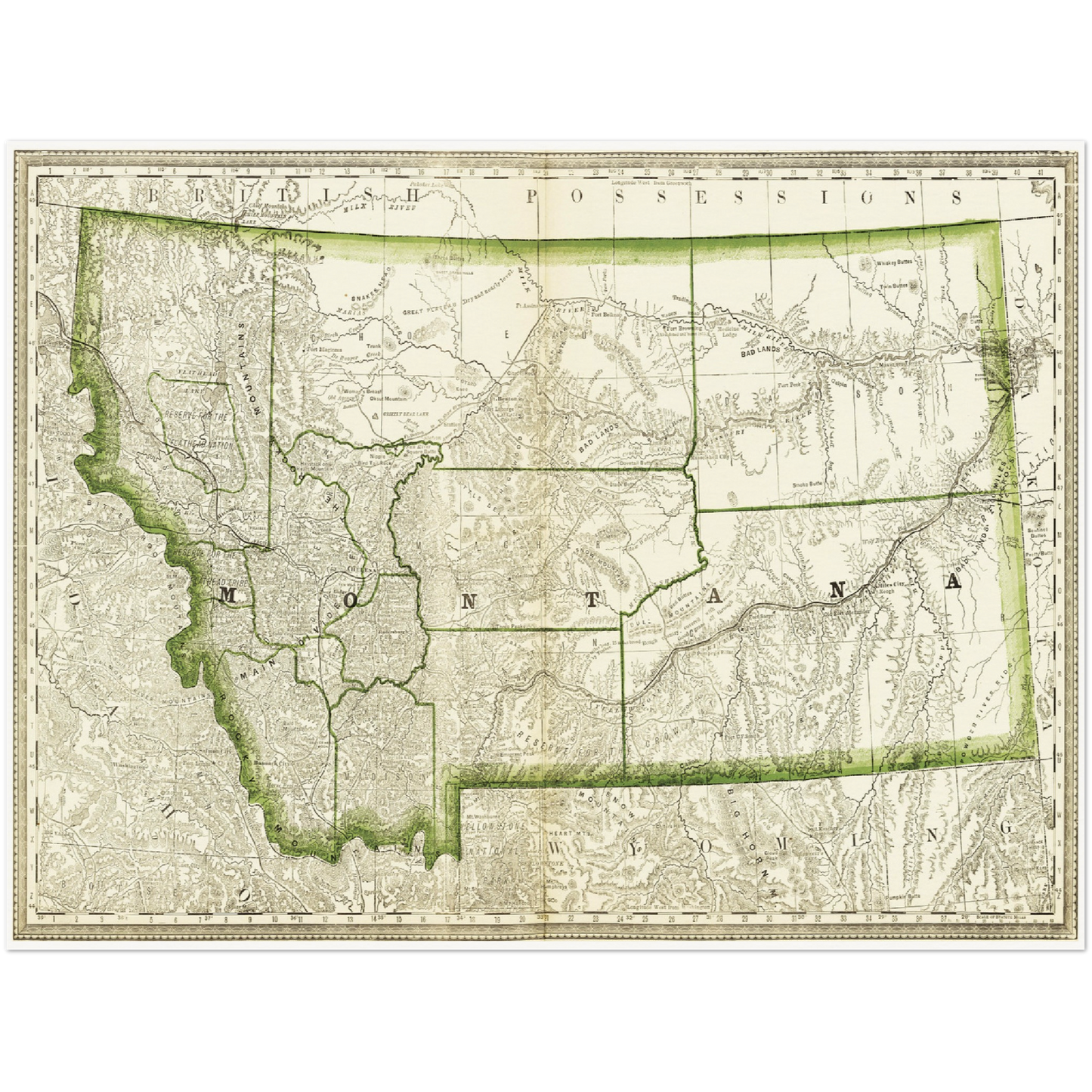 Historische Landkarte Montana um 1882