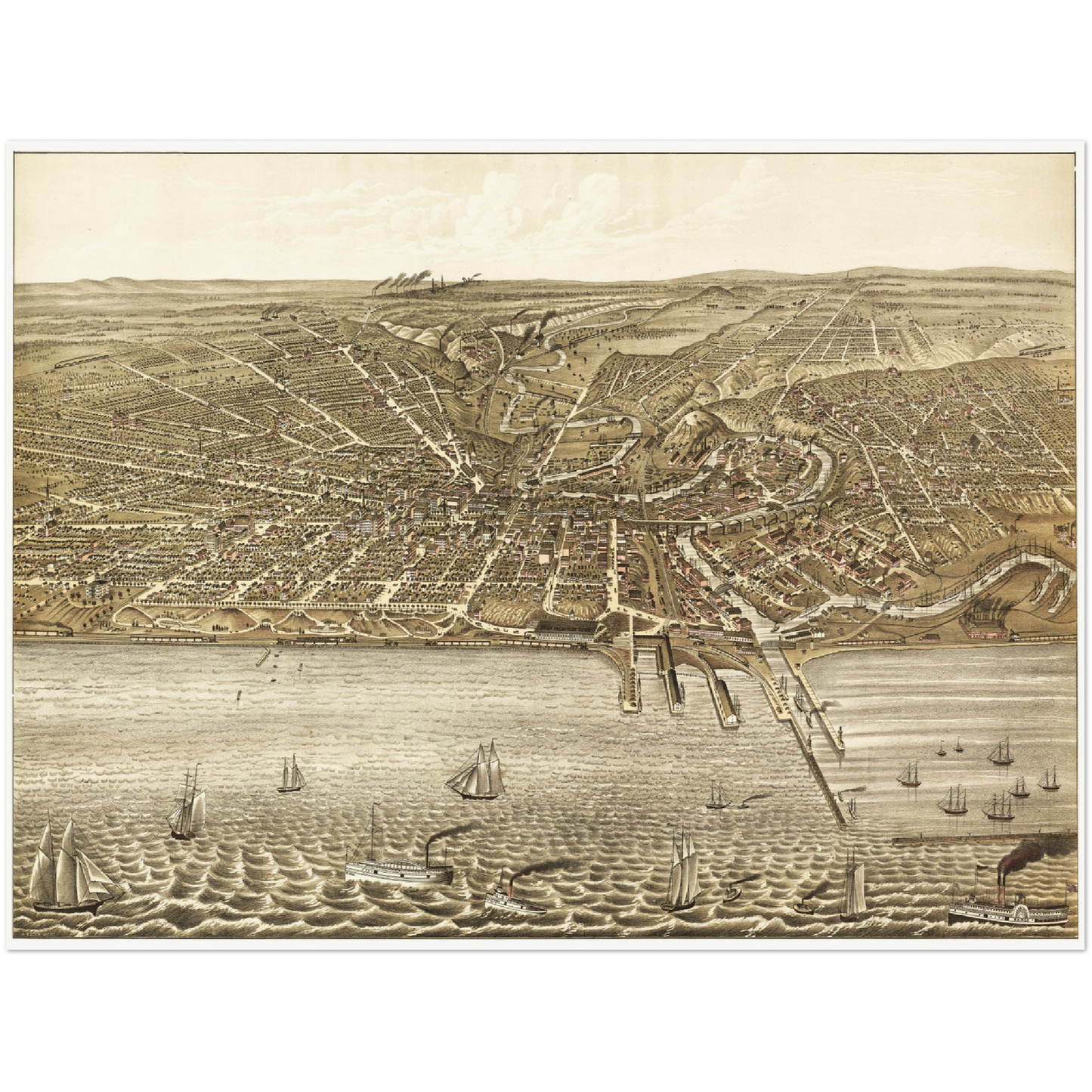Historische Stadtansicht Cleveland um 1877