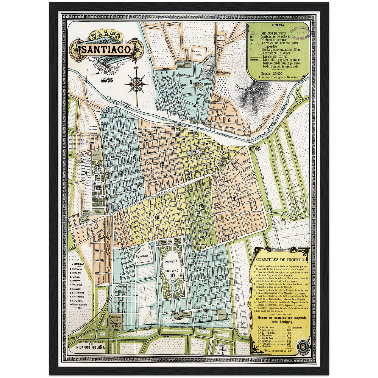 Historischer Stadtplan Santiago de Chile um 1895