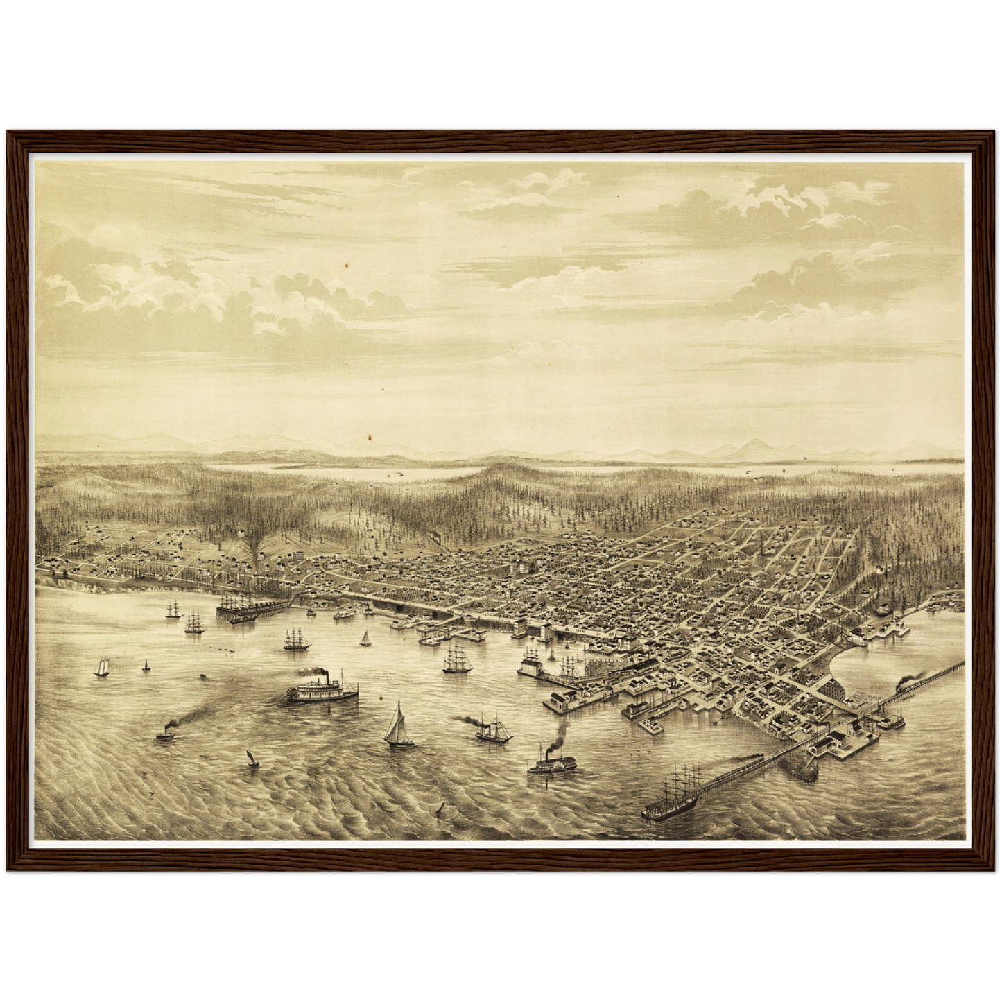 Historische Stadtansicht Seattle um 1878