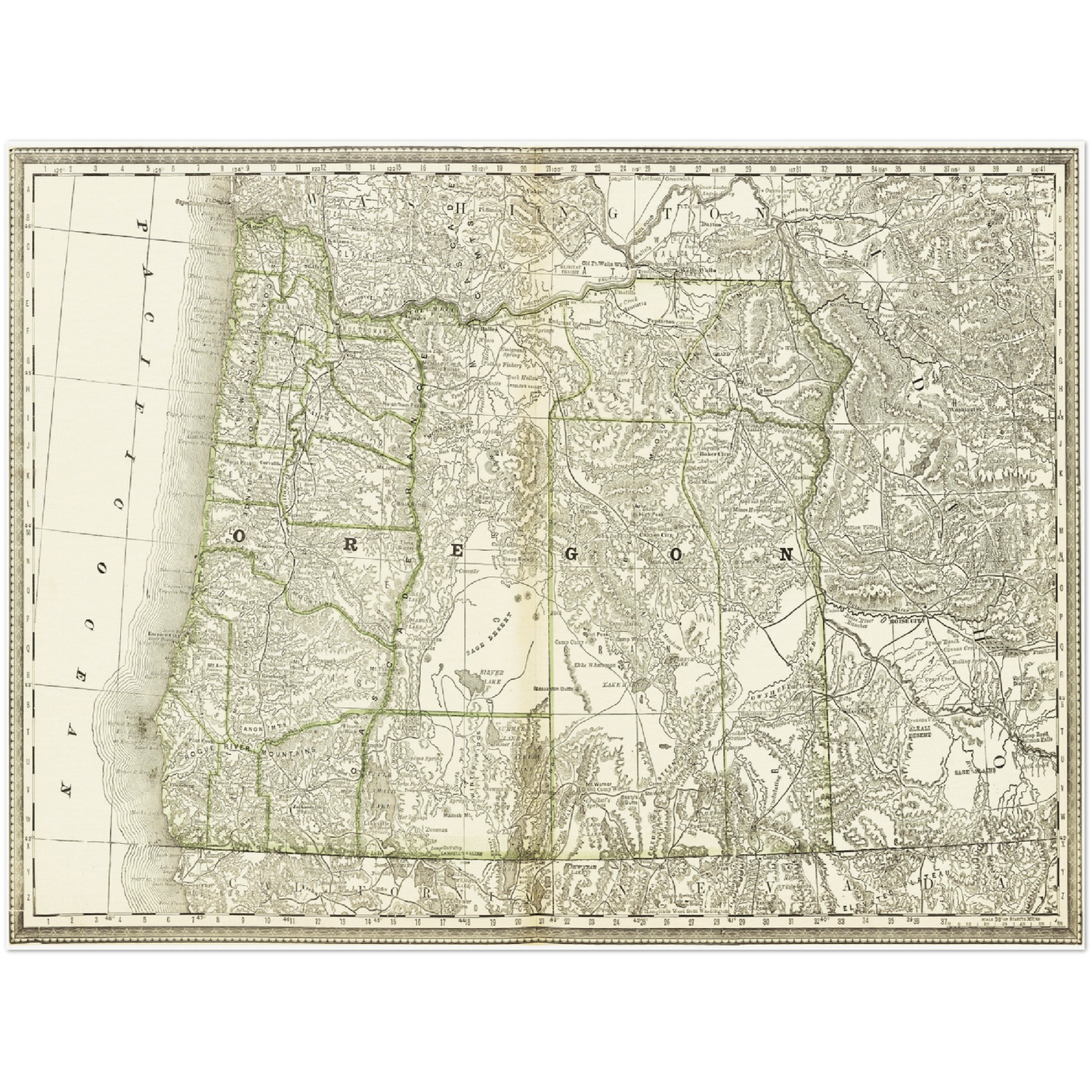 Historische Landkarte Oregon um 1882