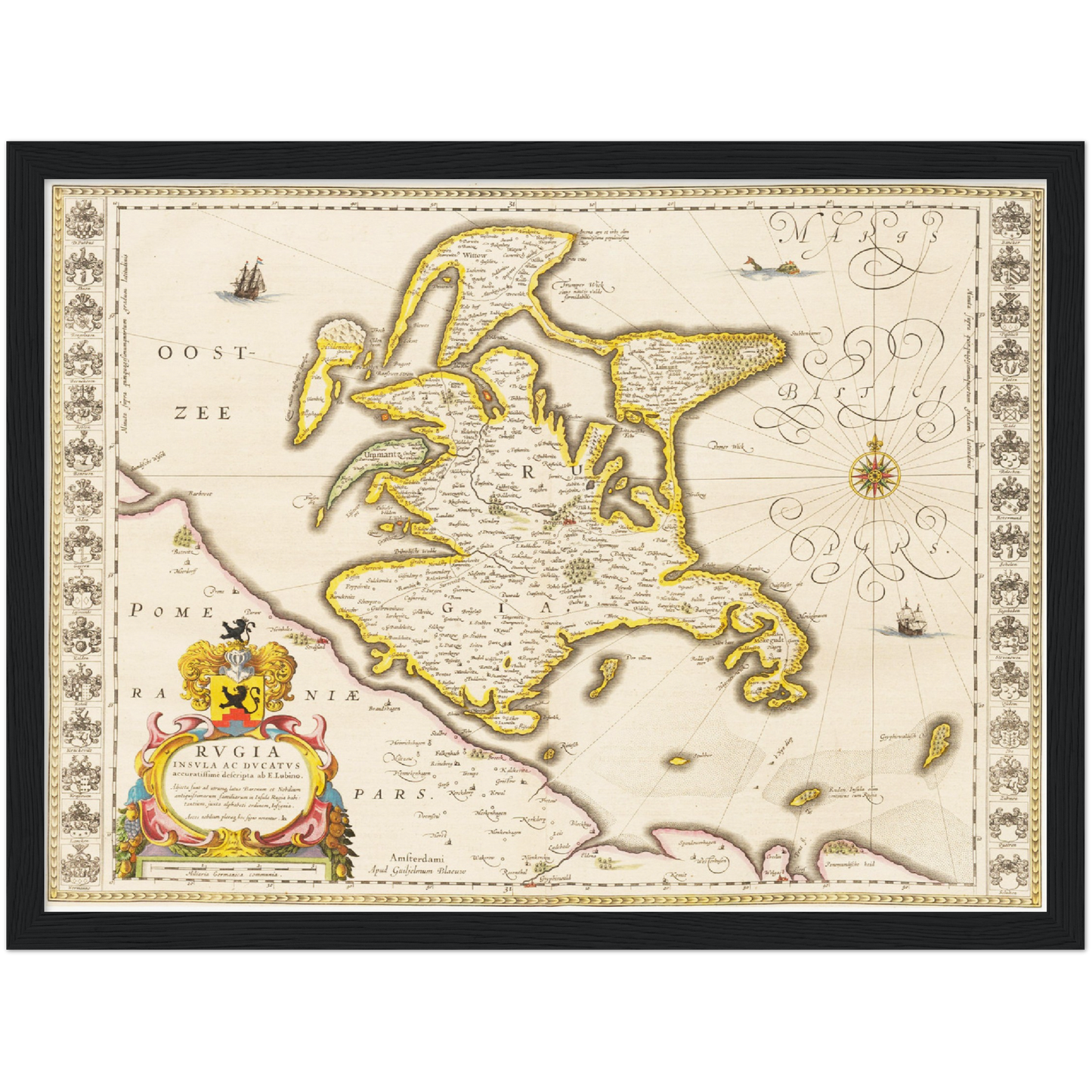 Historische Landkarte Insel Rügen um 1635