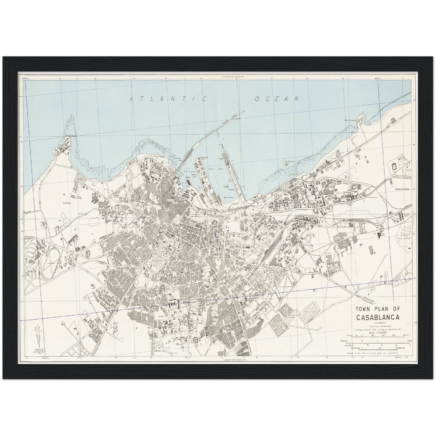 Historischer Stadtplan Casablanca um 1942