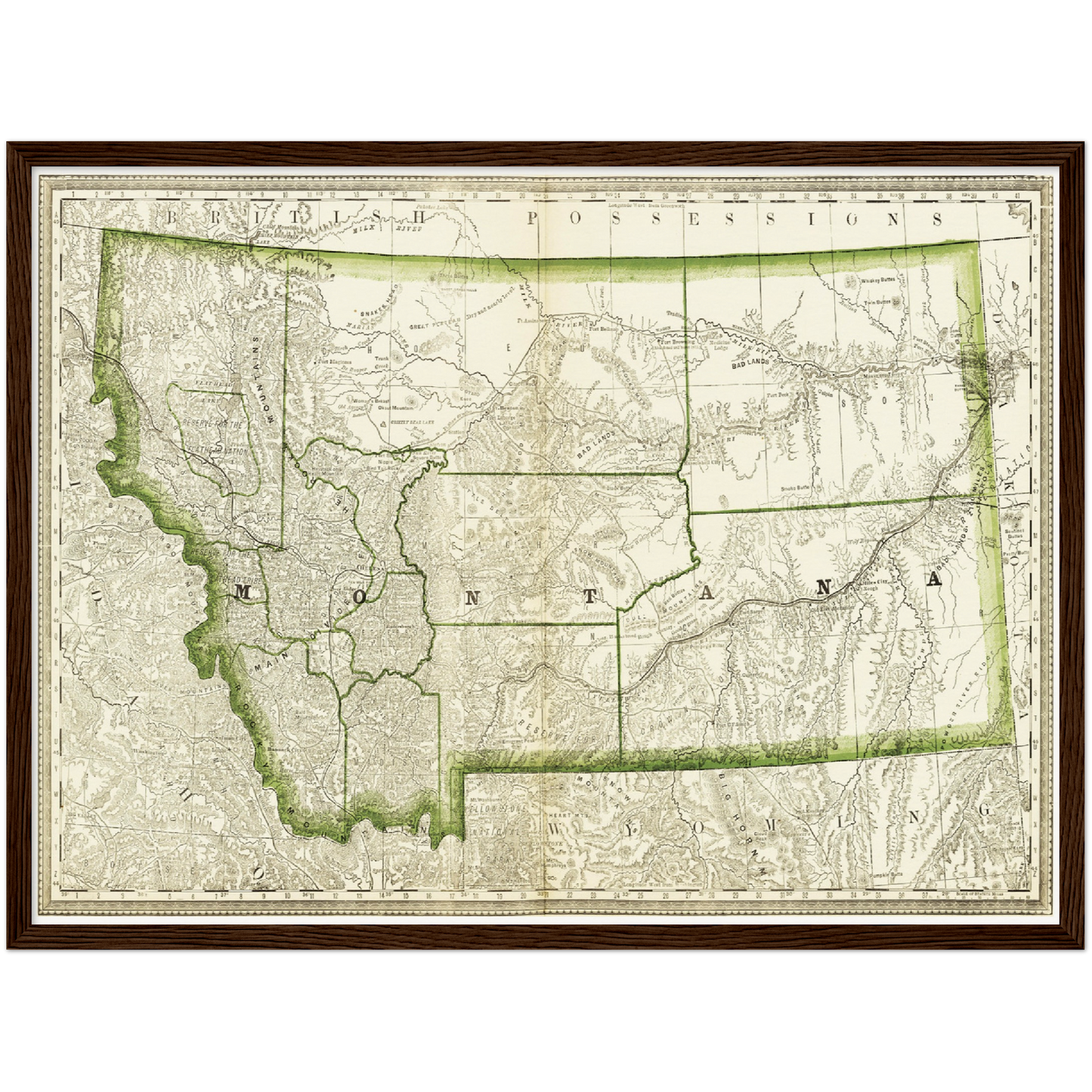 Historische Landkarte Montana um 1882