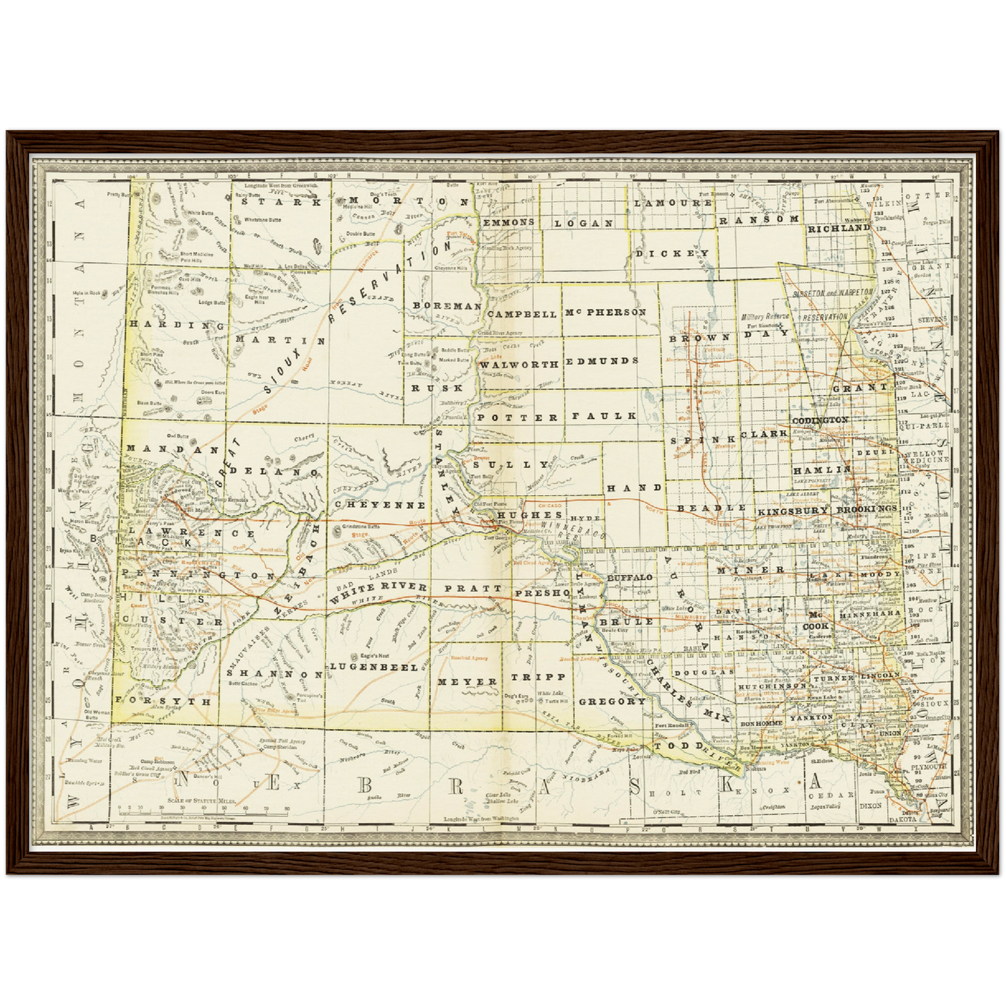 Historische Landkarte South Dakota um 1882