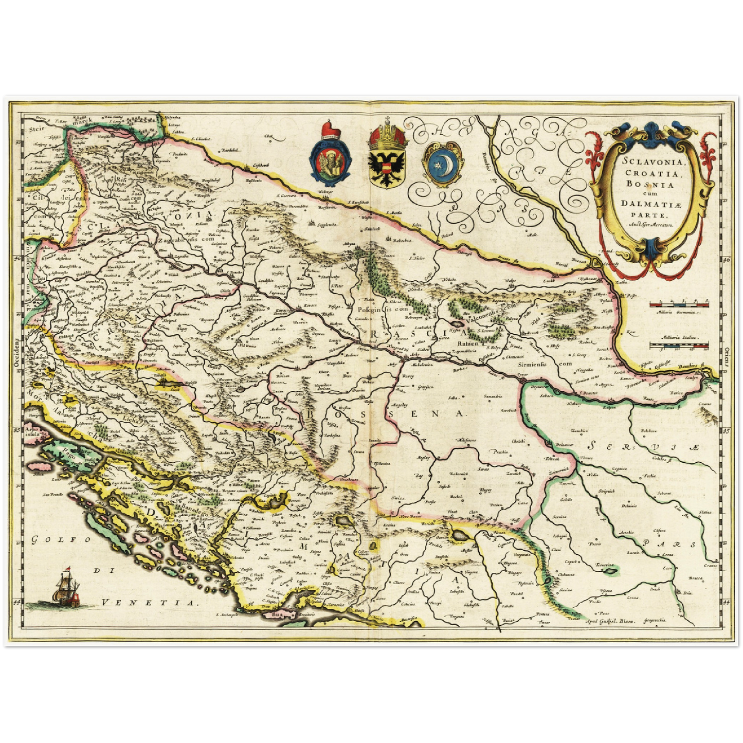 Historische Landkarte Bosnien um 1647