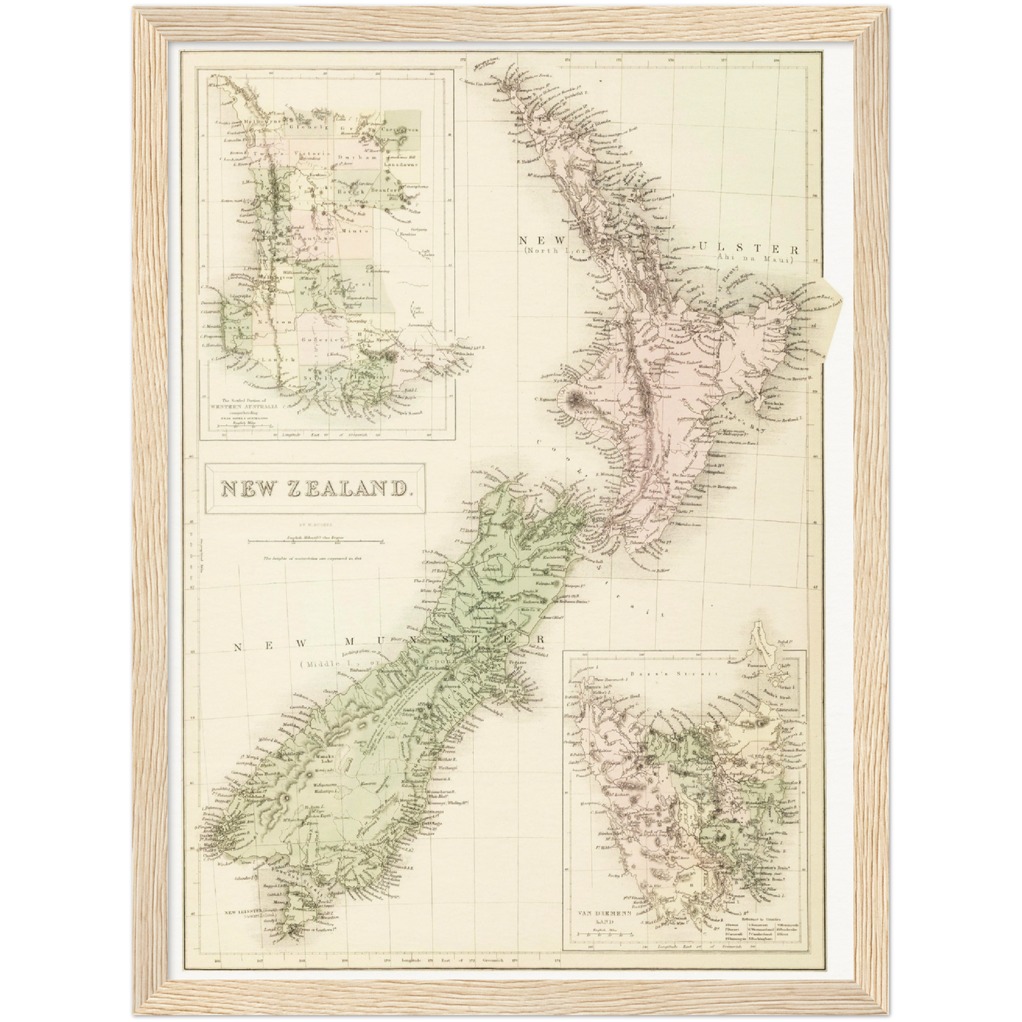 Historische Landkarte Neuseeland um 1854