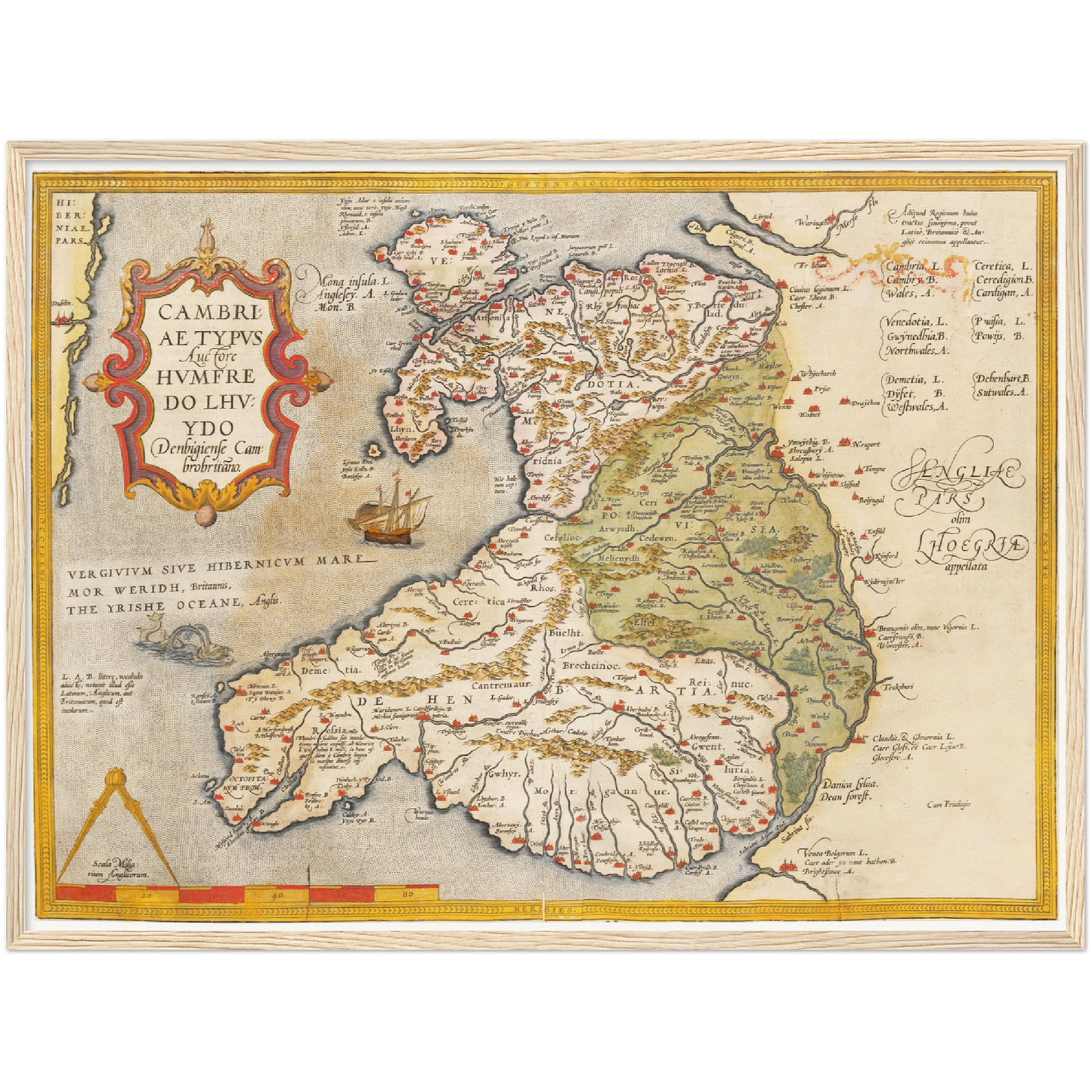 Historische Landkarte Wales um 1609