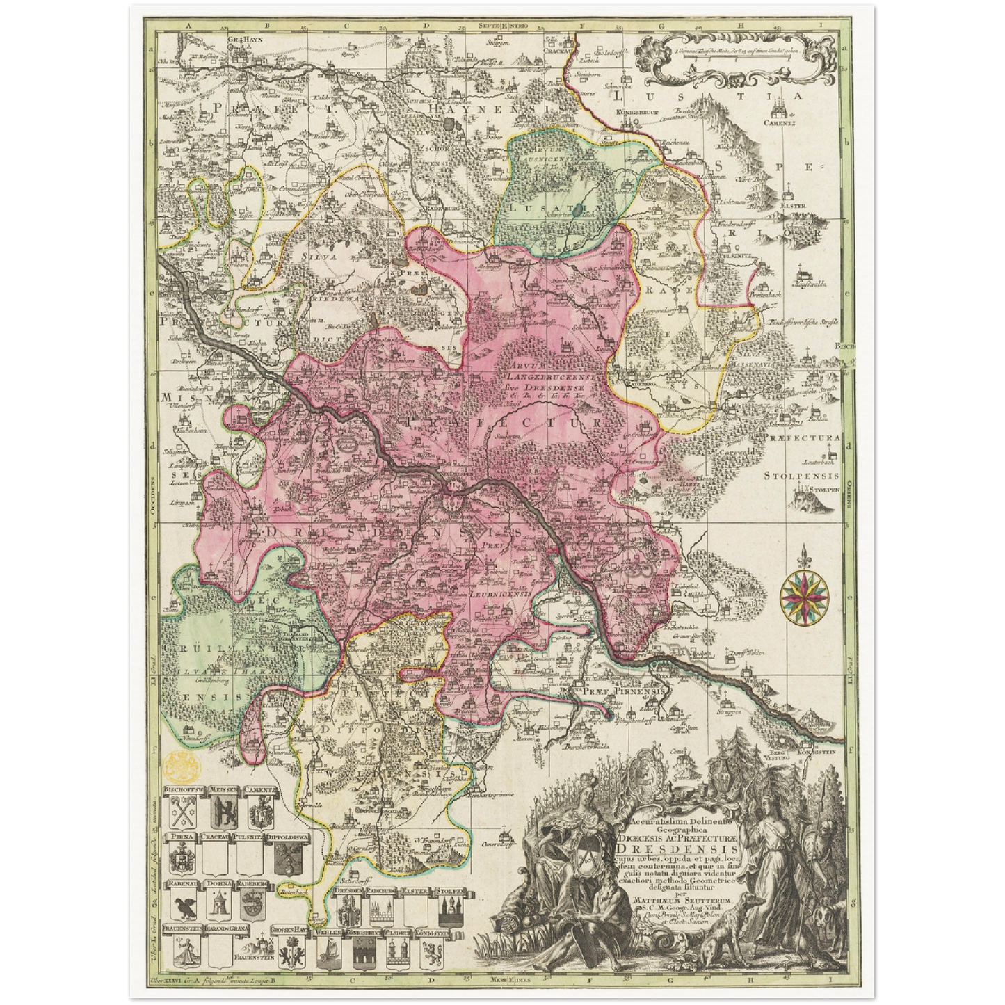 Historische Landkarte Dresden um 1750