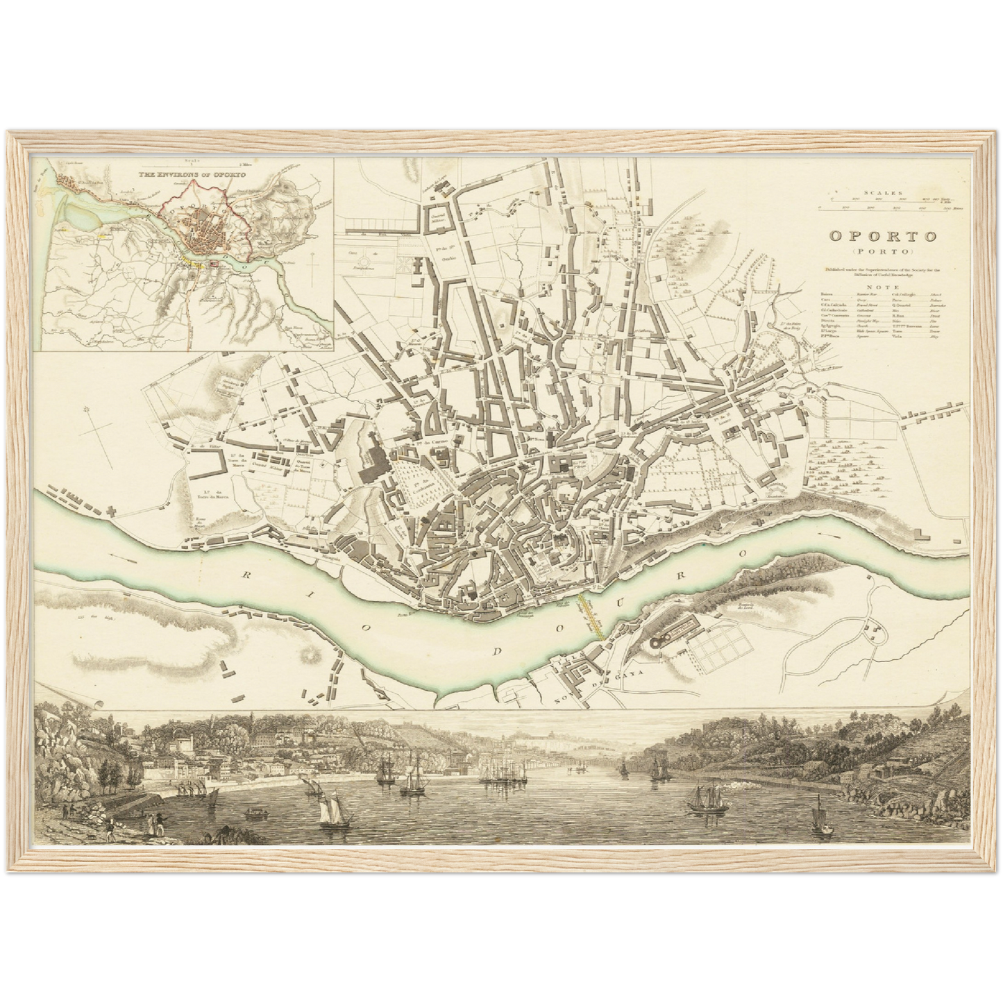 Historischer Stadtplan Porto um 1833
