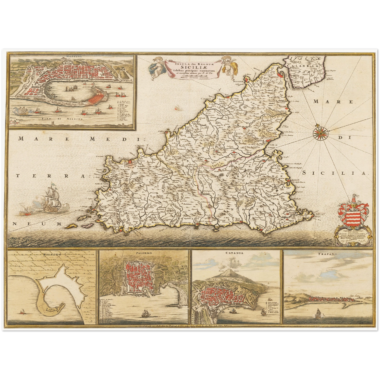 Historische Landkarte Sizilien um 1698