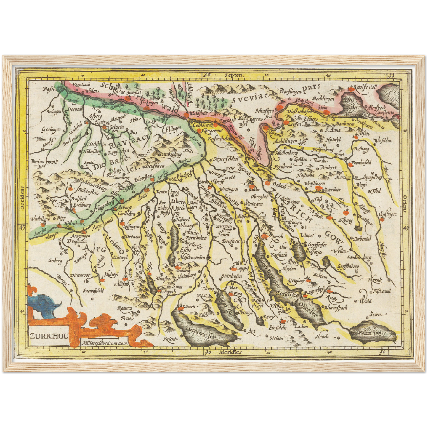 Historische Landkarte Zürichgau um 1609