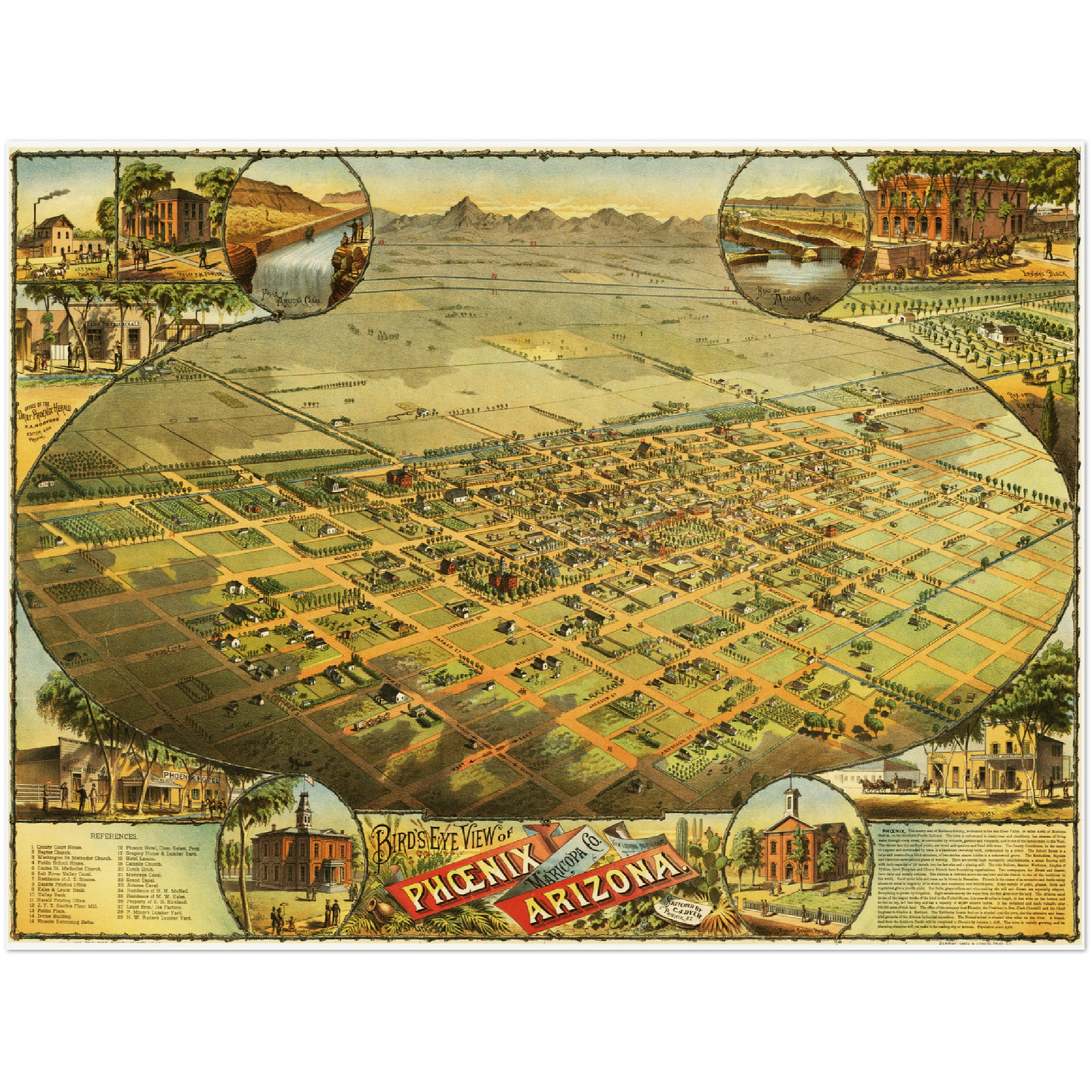 Historische Stadtansicht Phoenix um 1885