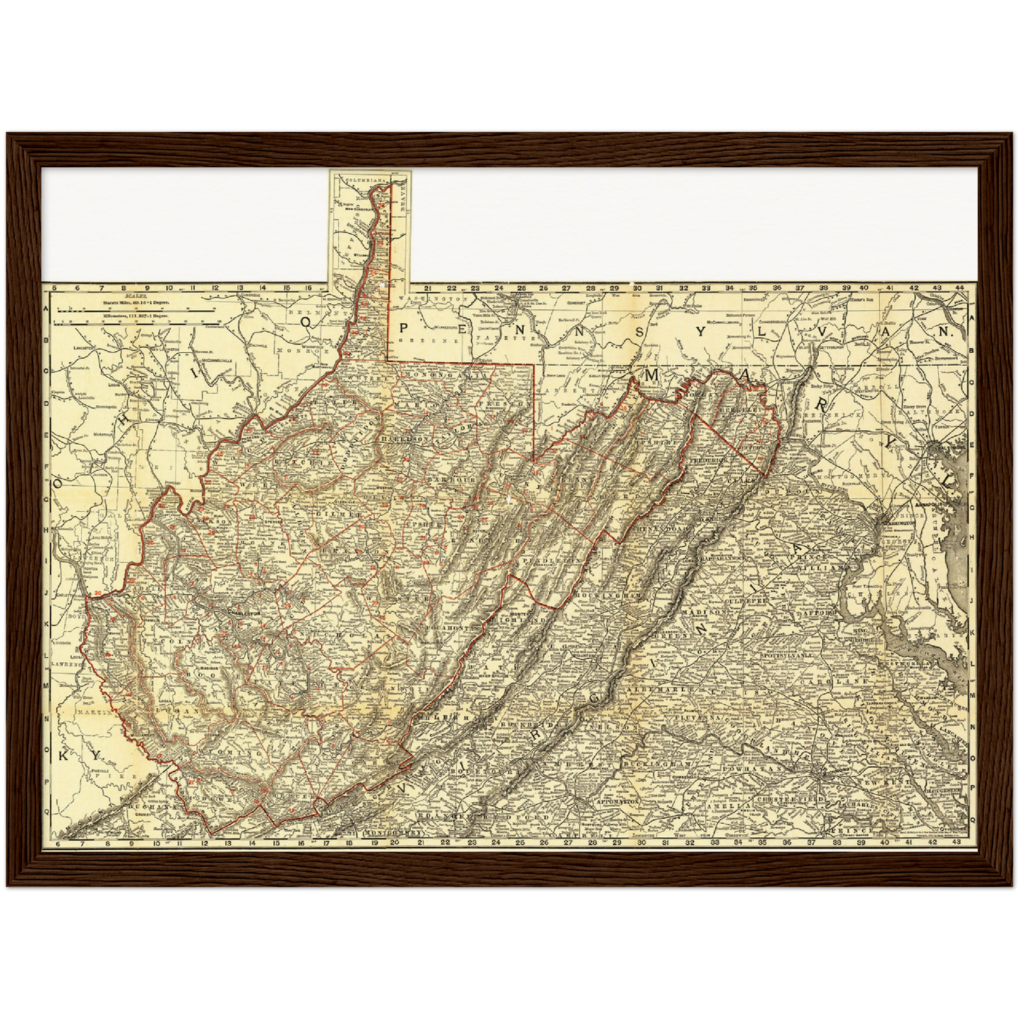 Historische Landkarte West Virginia um 1898
