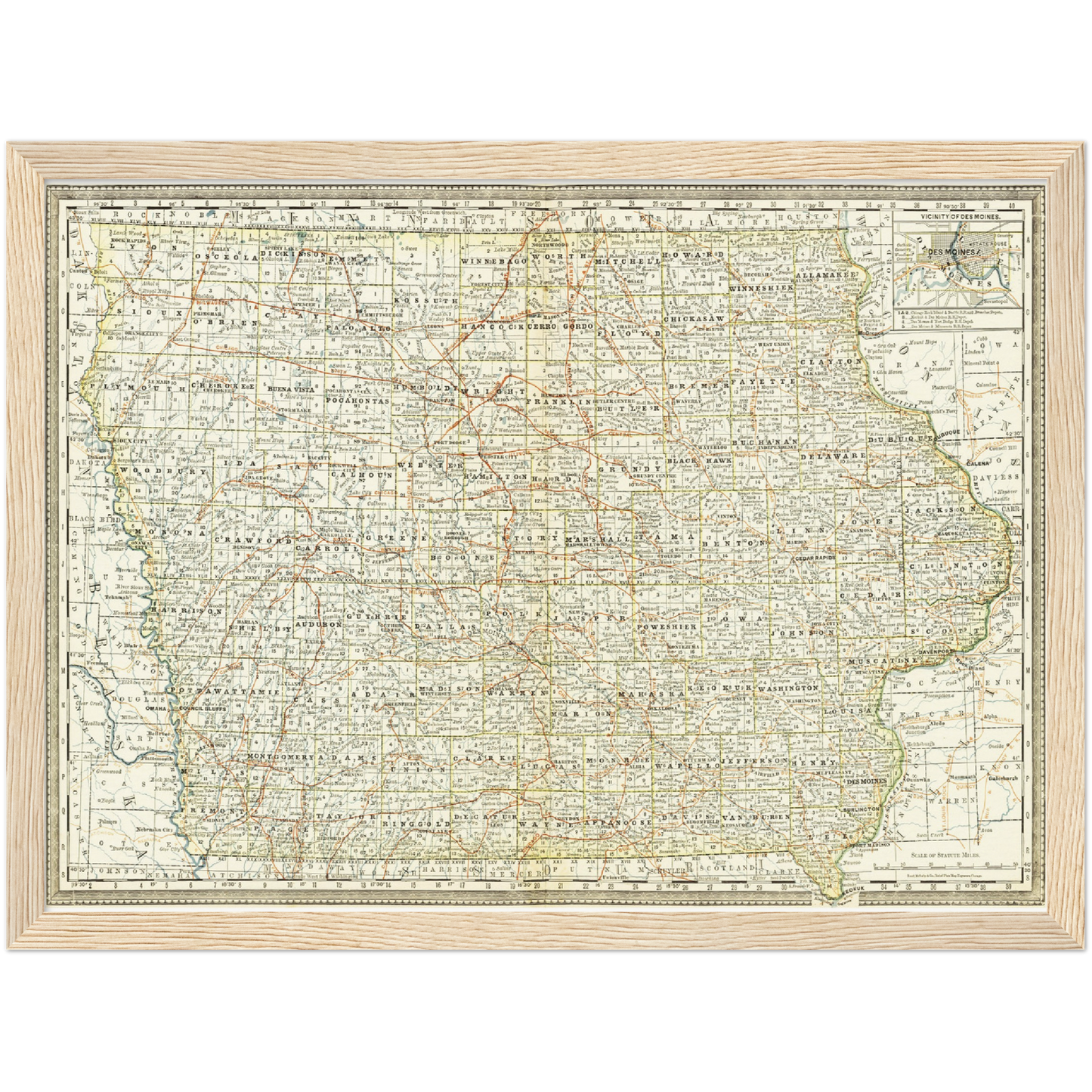 Historische Landkarte Iowa um 1882