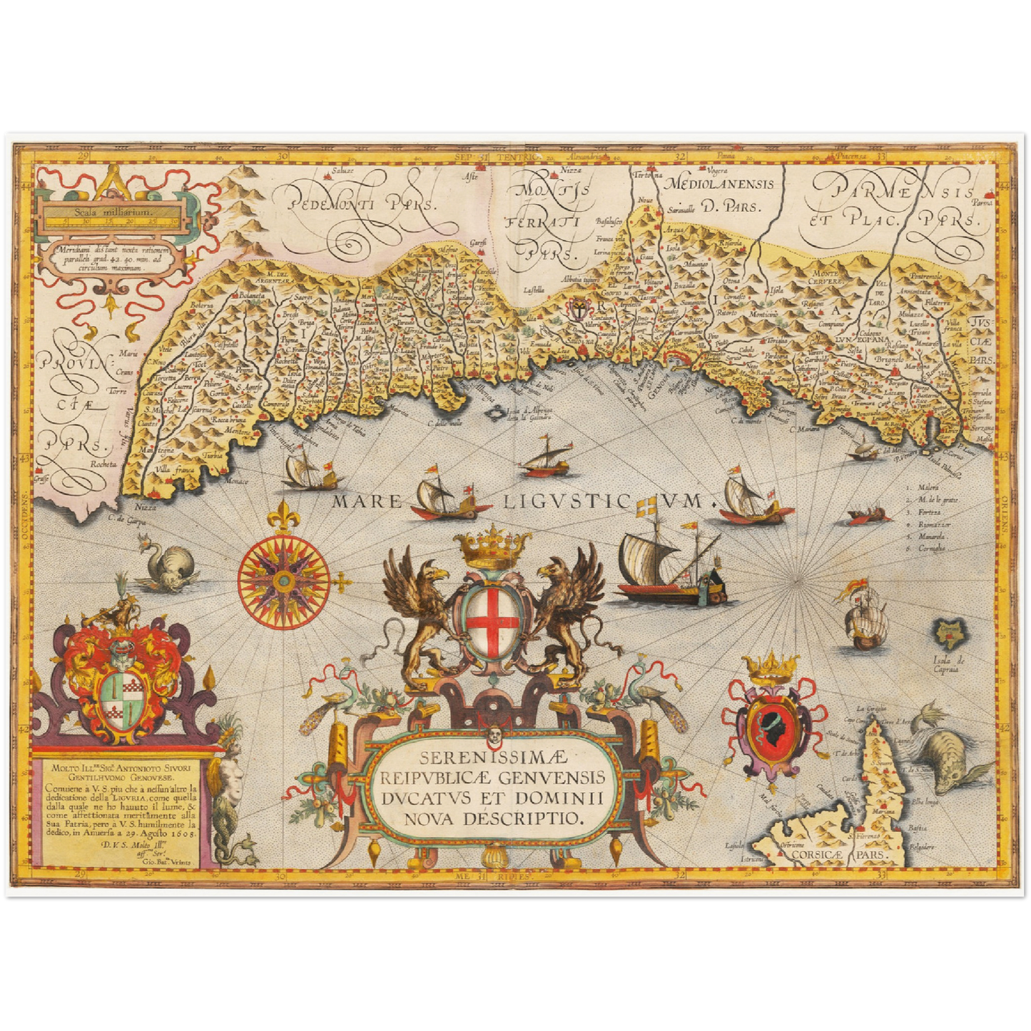 Historische Landkarte Ligurien um 1609