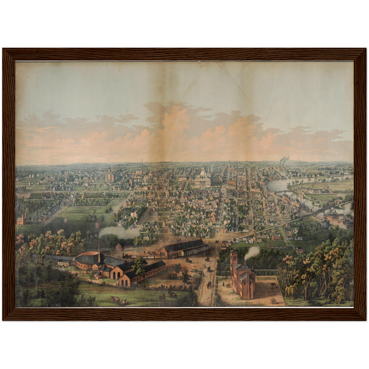 Historische Stadtansicht Columbus um 1861