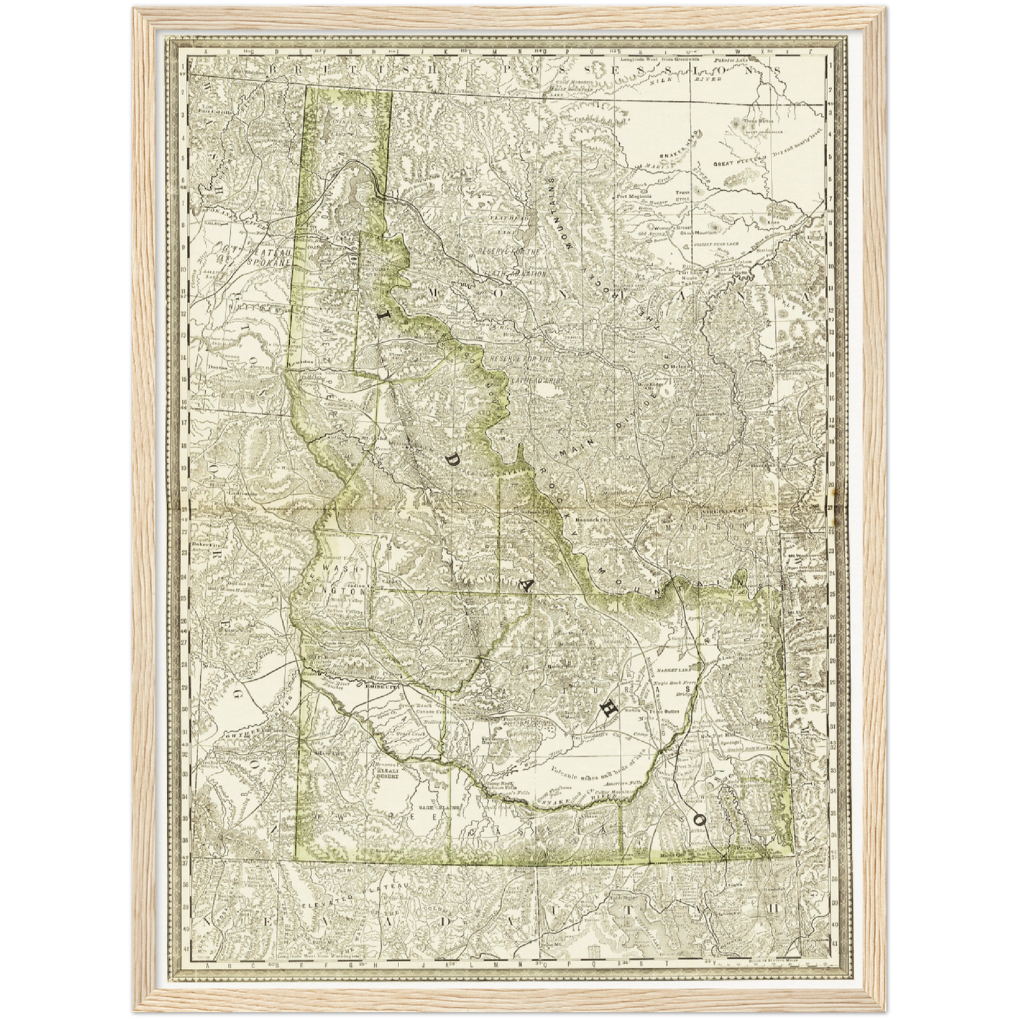 Historische Landkarte Idaho um 1882
