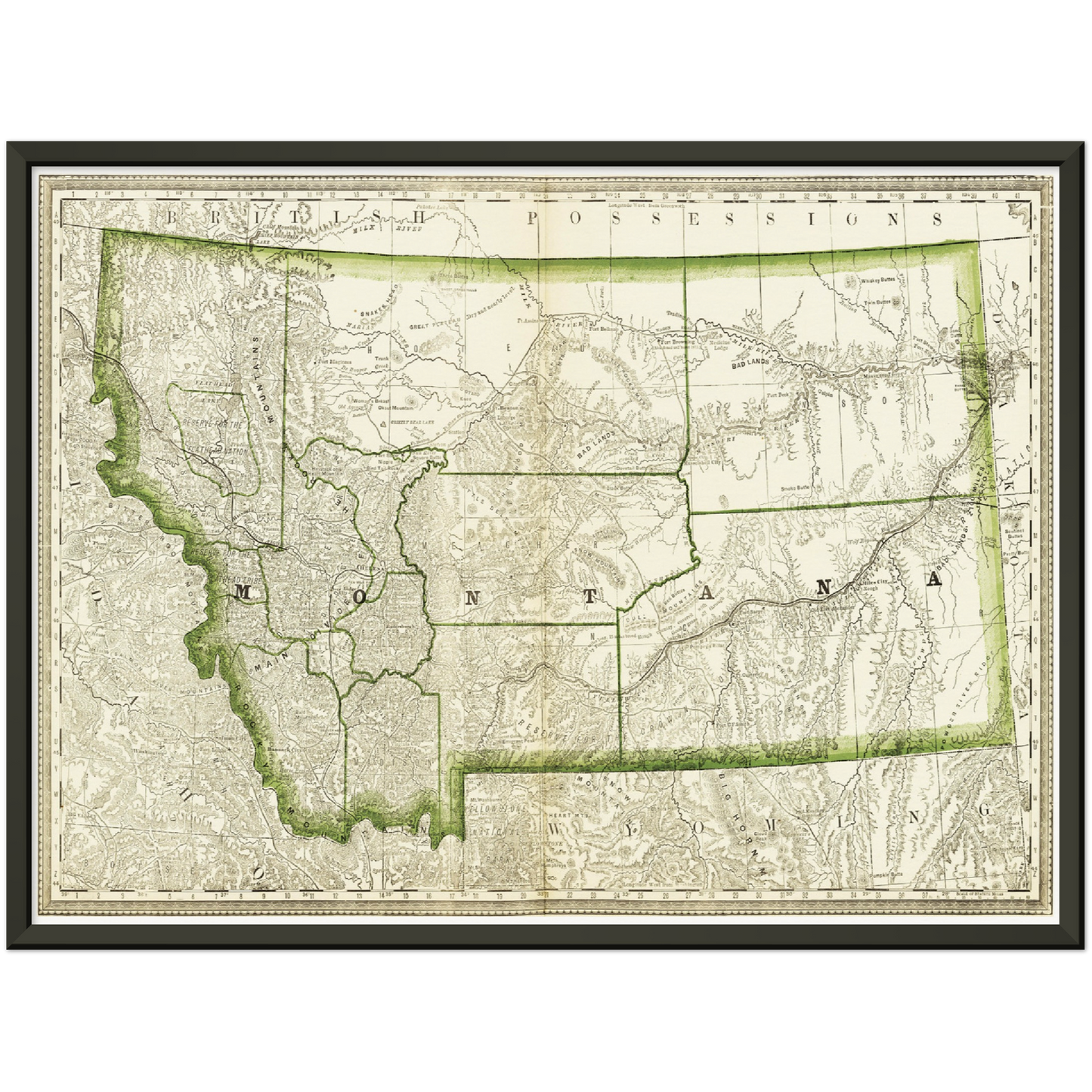 Historische Landkarte Montana um 1882