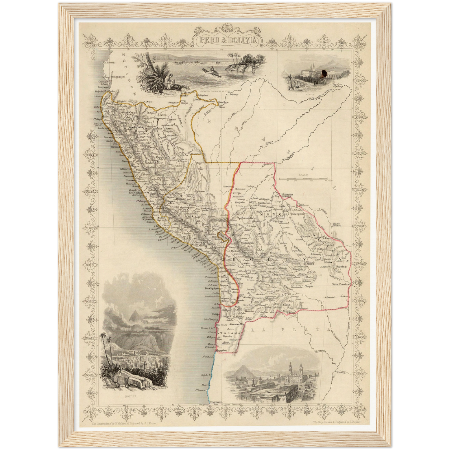 Historische Landkarte Bolivien & Peru um 1850