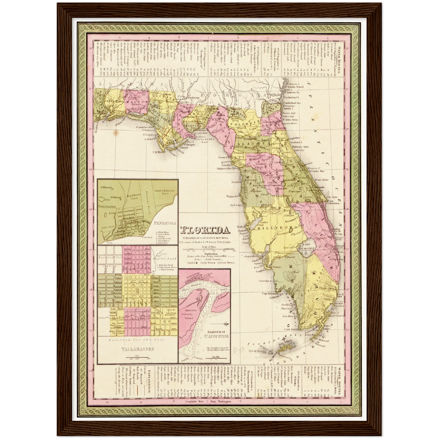Historische Landkarte Florida um 1849
