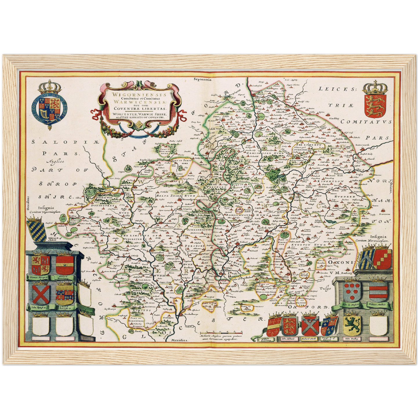 Historische Landkarte Worcestershire um 1646