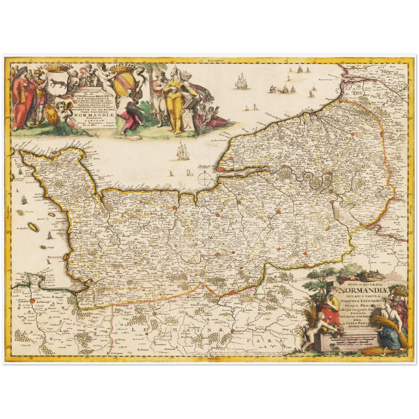 Historische Landkarte Normandie um 1698