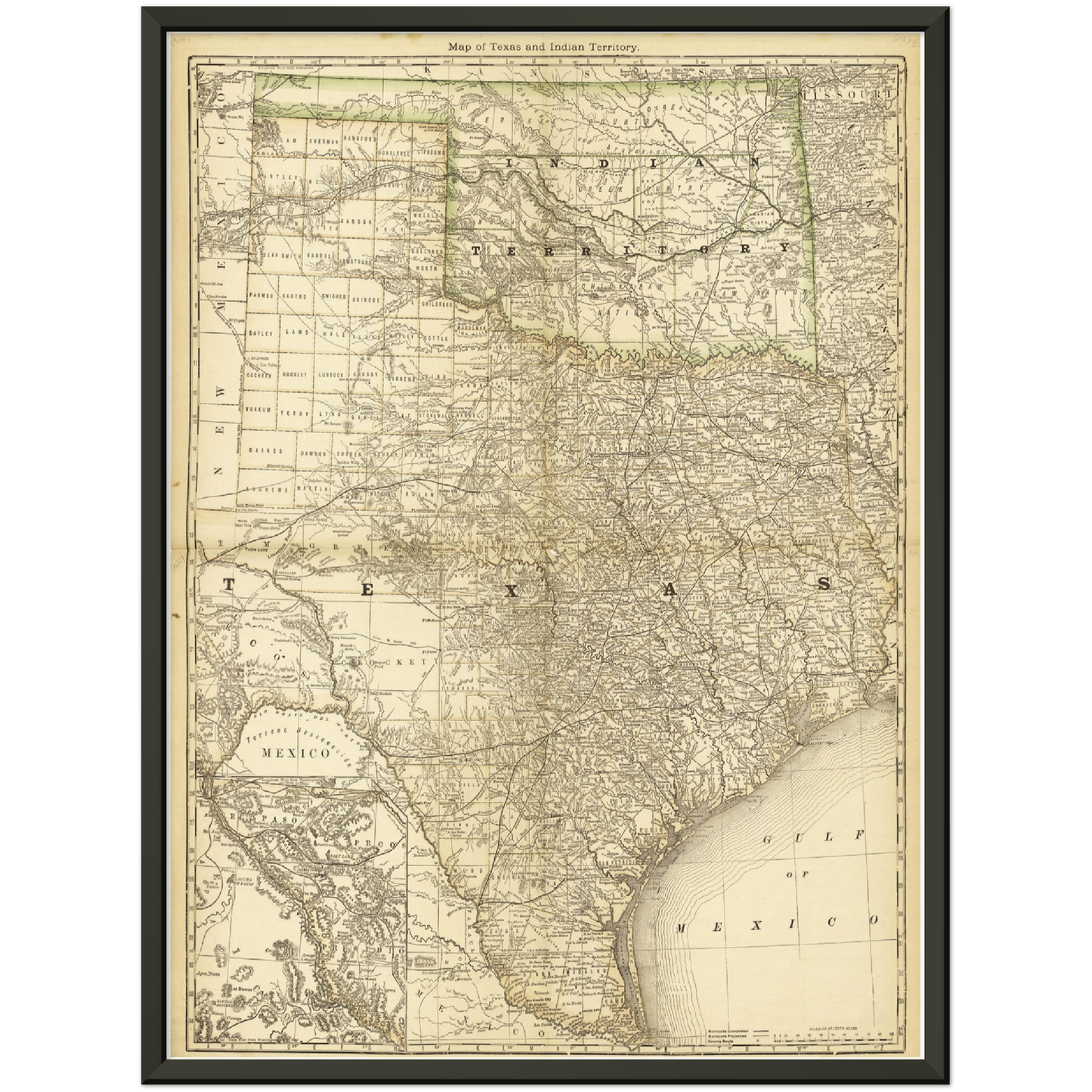 Historische Landkarte Texas um 1882
