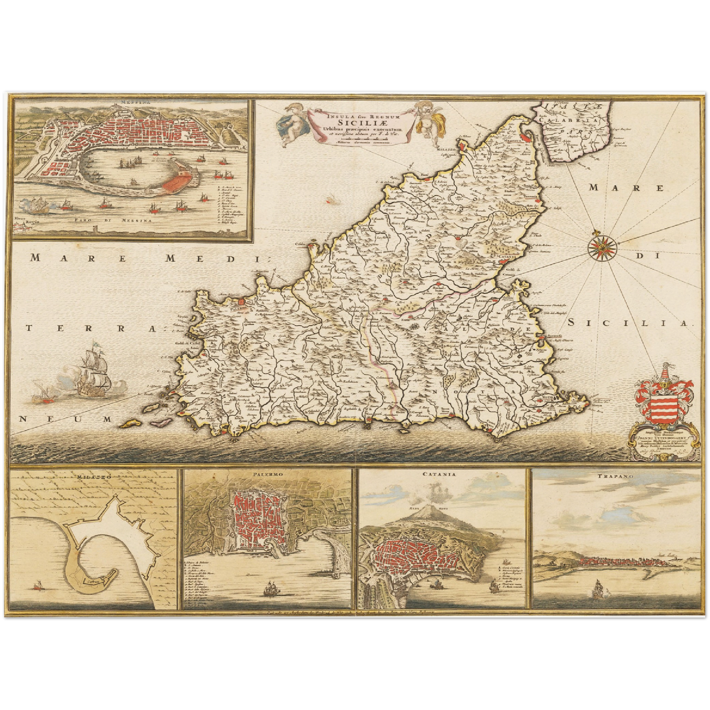 Historische Landkarte Sizilien um 1698