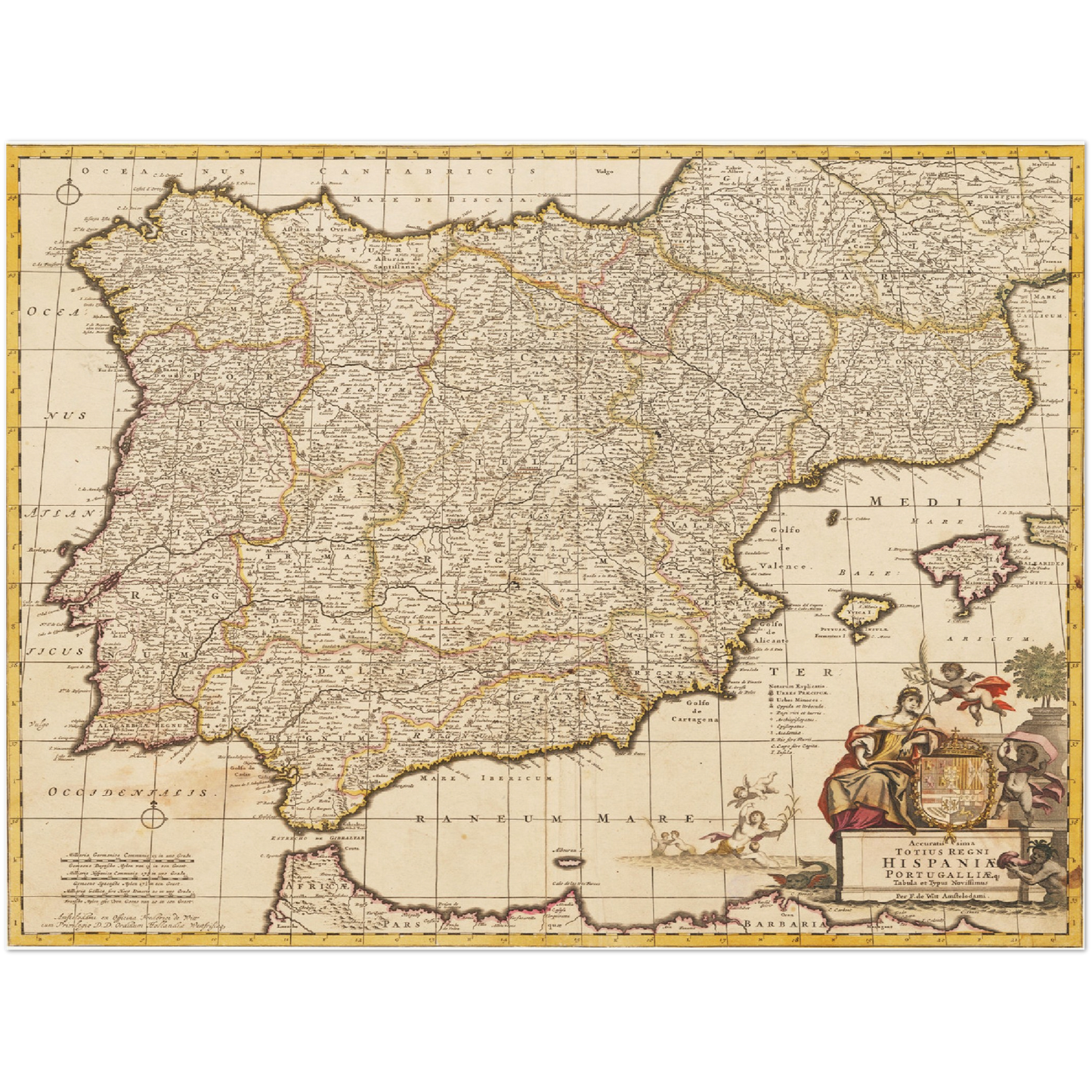 Historische Landkarte Spanien um 1698