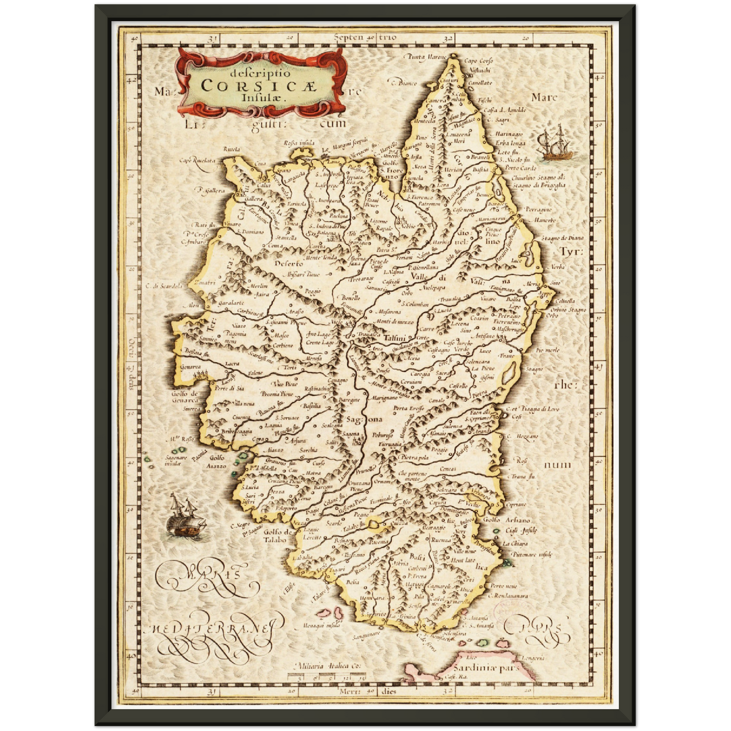 Historische Landkarte Korsika um 1650