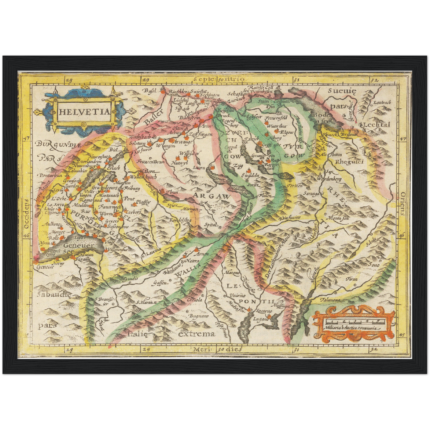 Historische Landkarte Schweiz um 1609