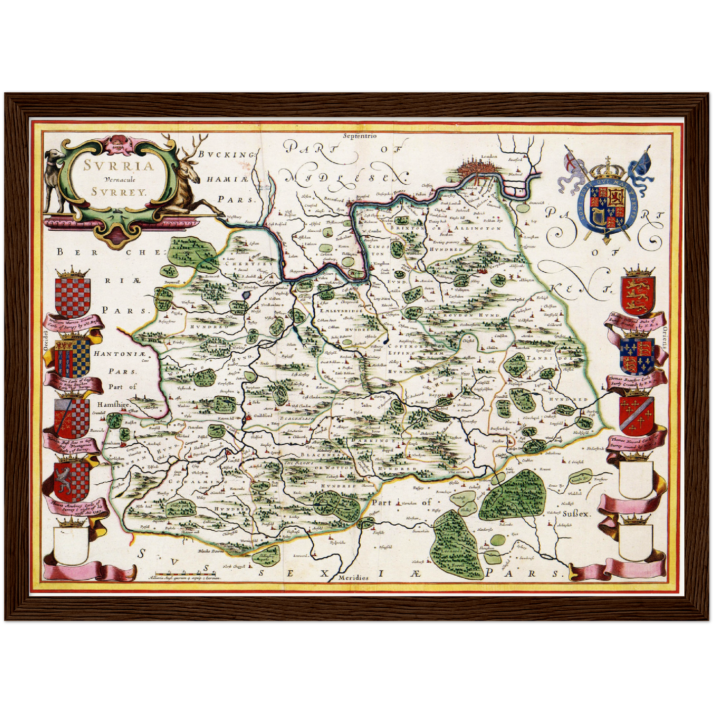 Historische Landkarte Surrey um 1646