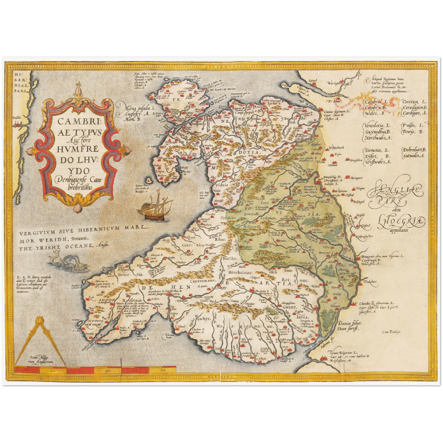 Historische Landkarte Wales um 1609