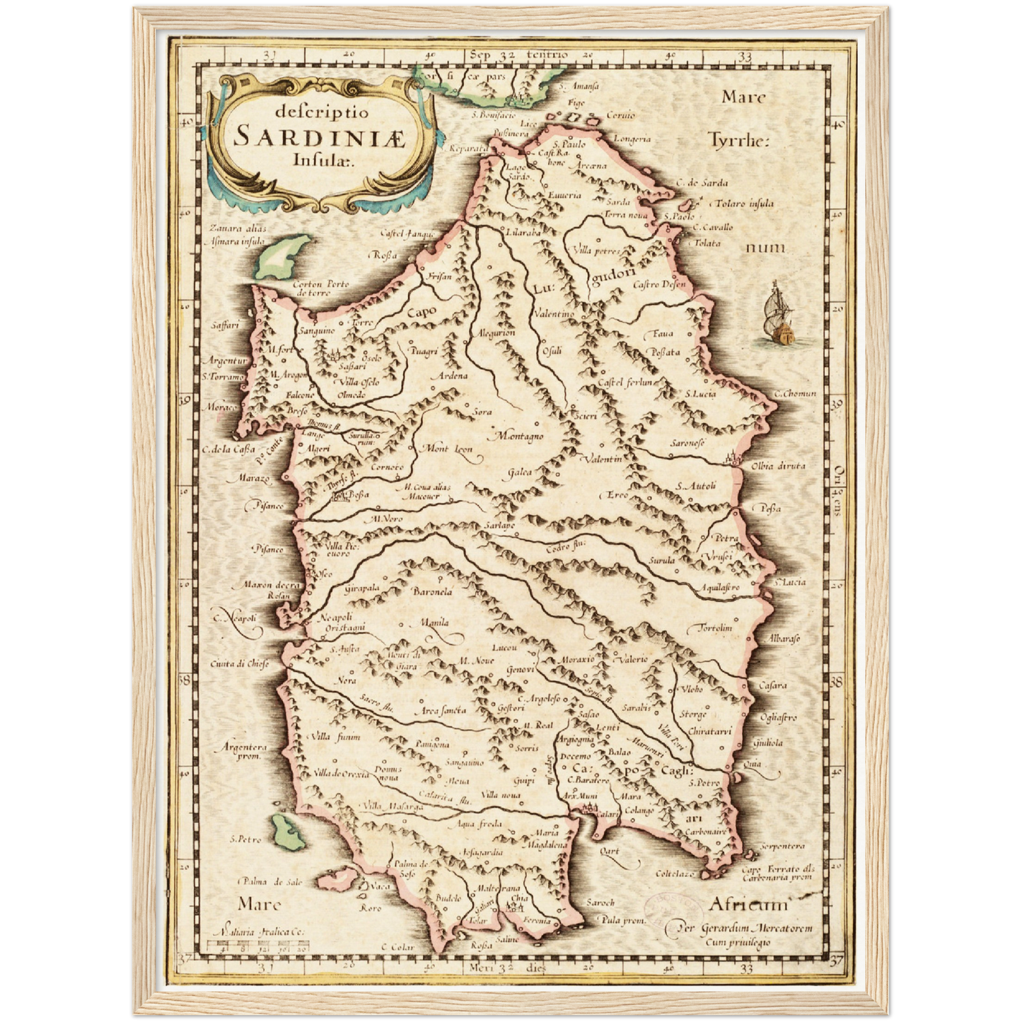 Historische Landkarte Sardinien um 1698