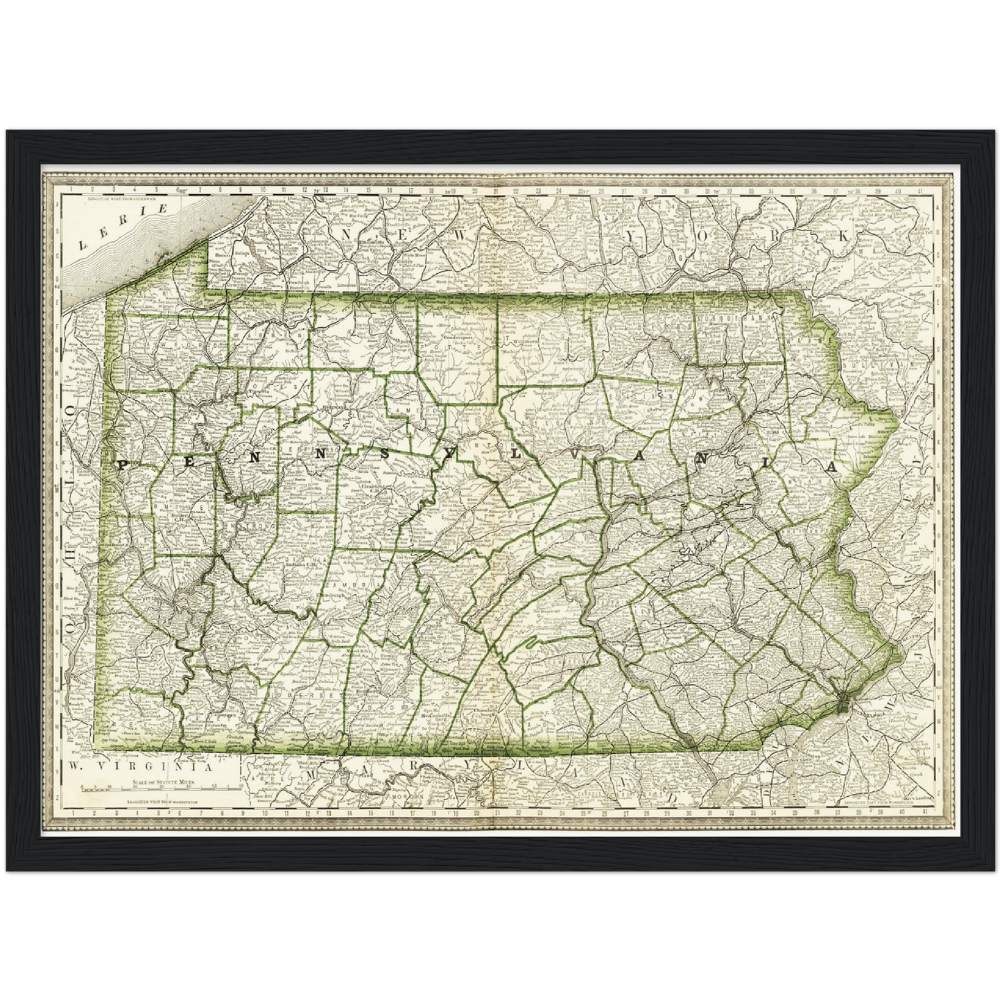 Historische Landkarte Pennsylvania um 1882