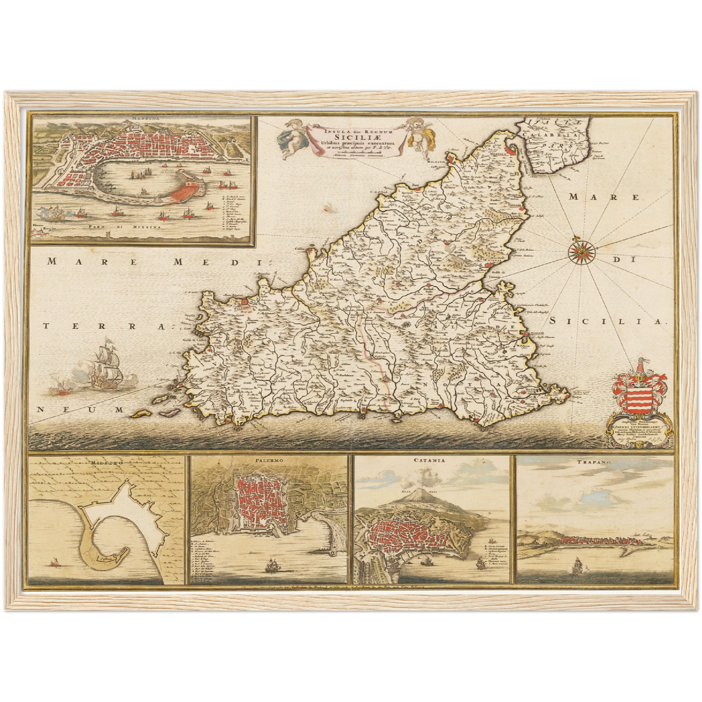Historische Landkarte Sizilien um 1698