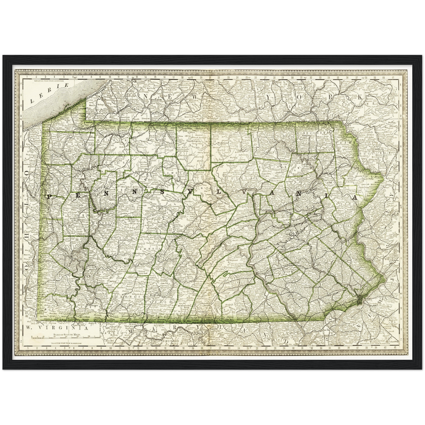 Historische Landkarte Pennsylvania um 1882