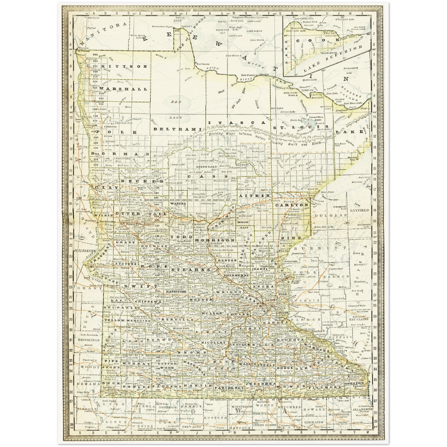Historische Landkarte Minnesota um 1882