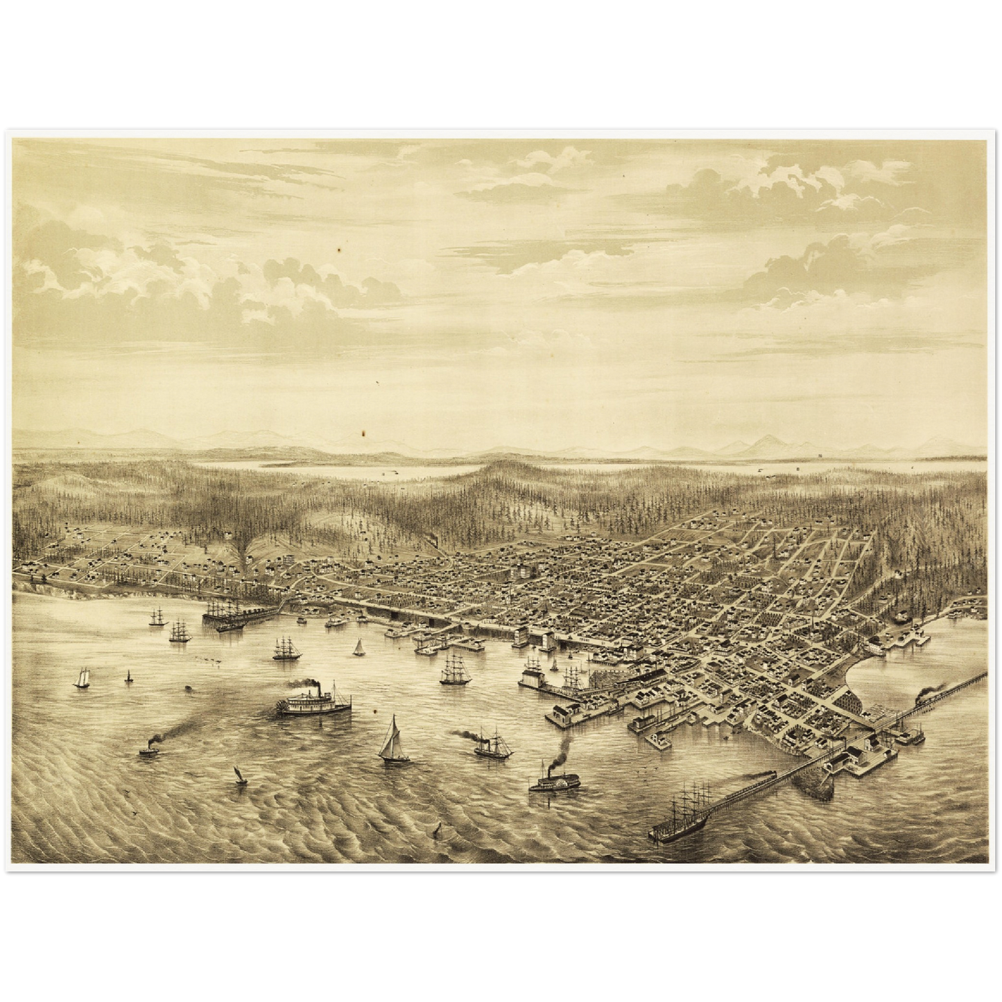 Historische Stadtansicht Seattle um 1878
