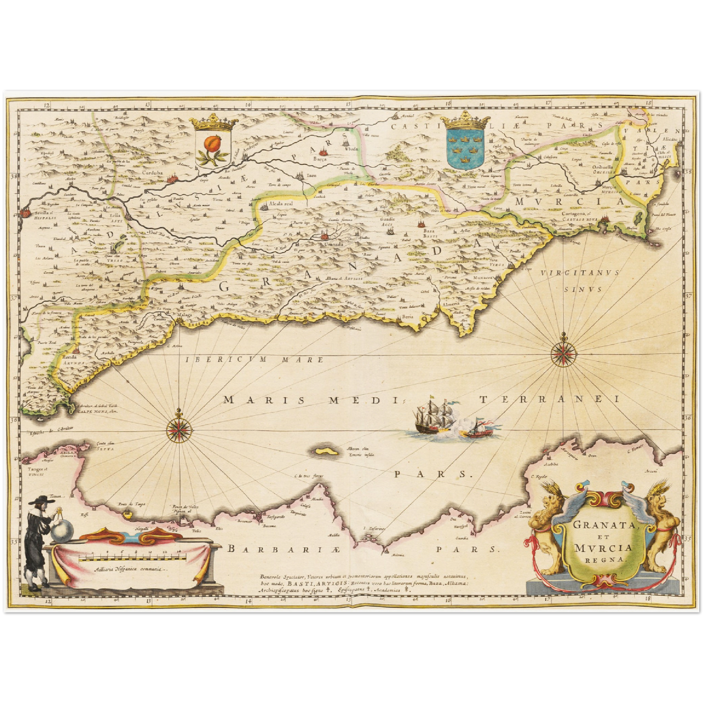 Historische Landkarte Murcia & Granada um 1635