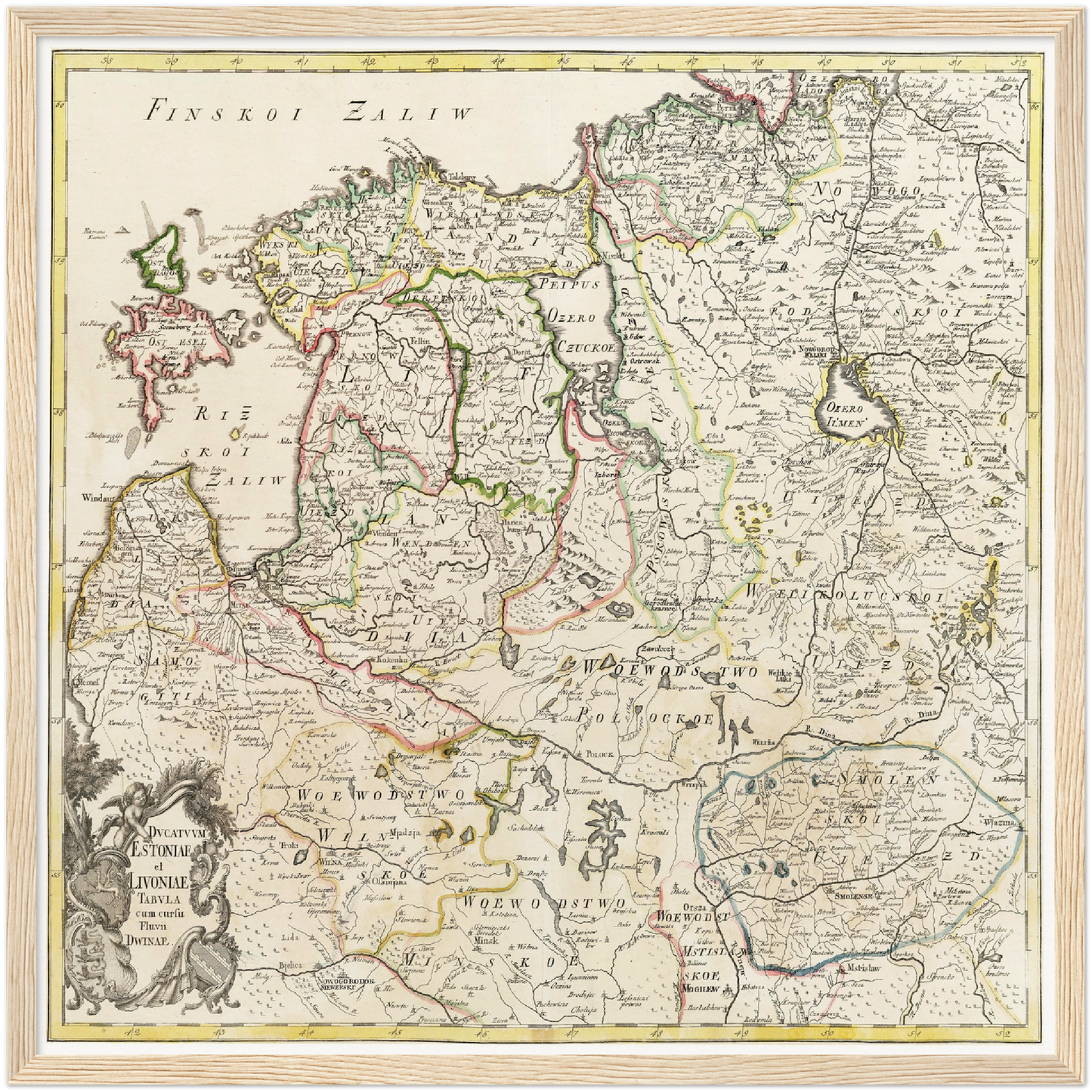 Historische Landkarte Lettland & Estland um 1745