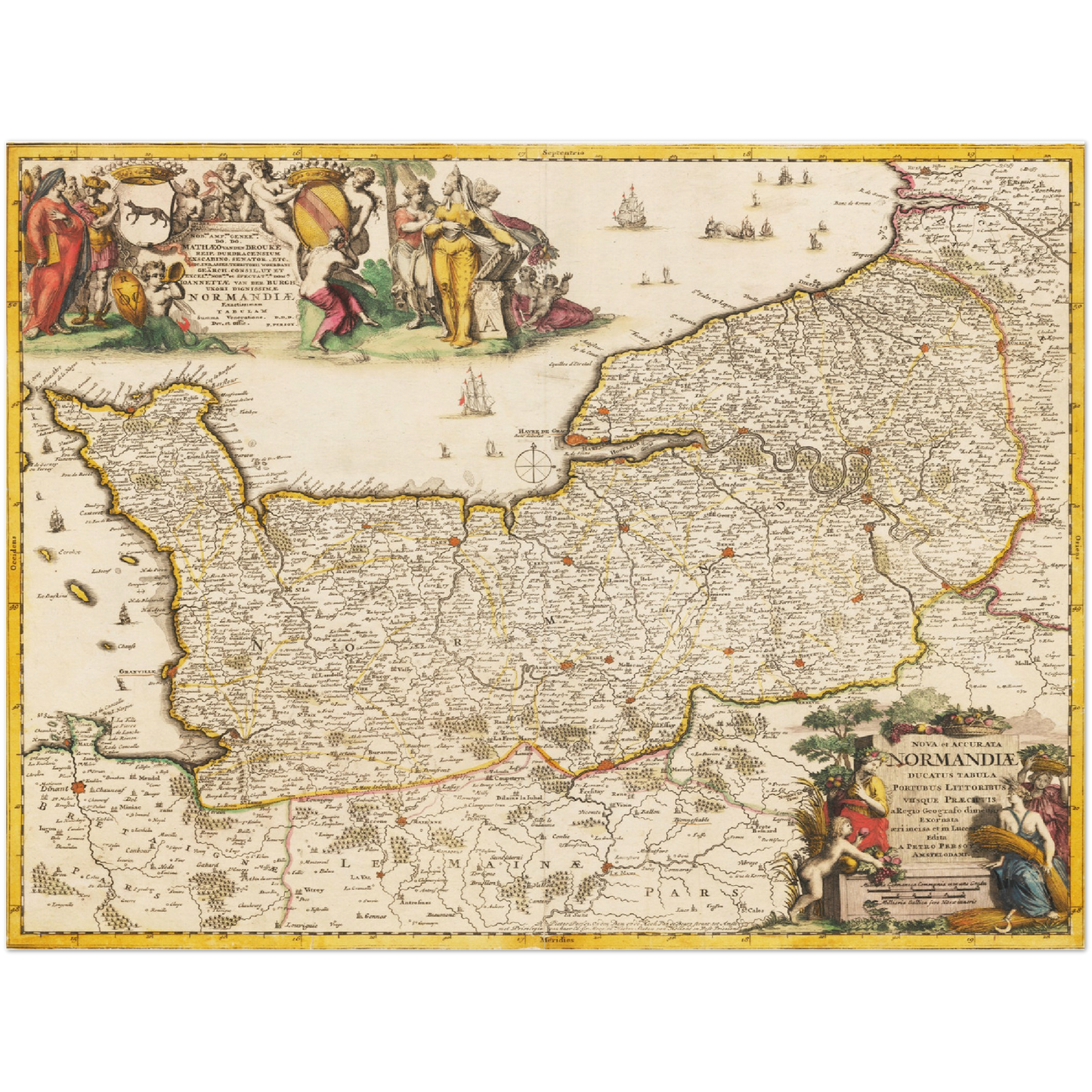 Historische Landkarte Normandie um 1698