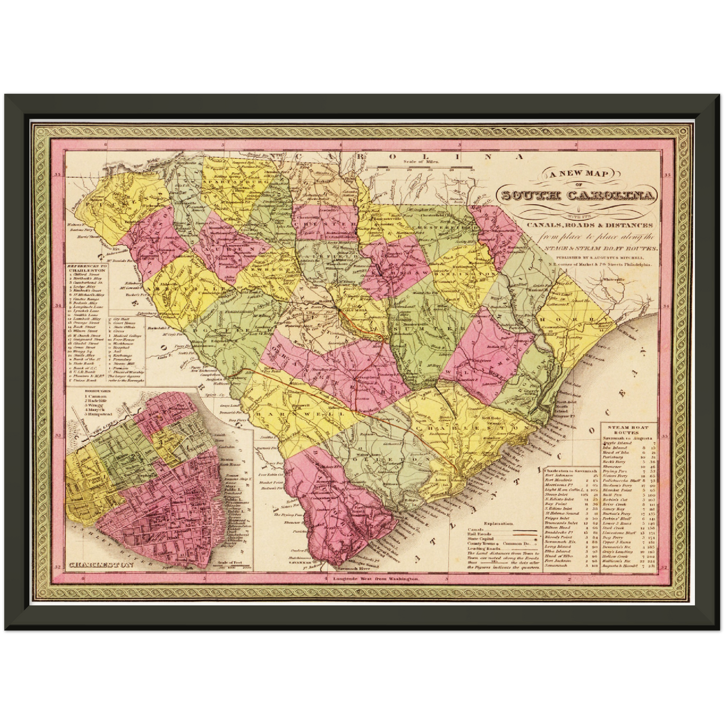 Historische Landkarte South Carolina um 1849