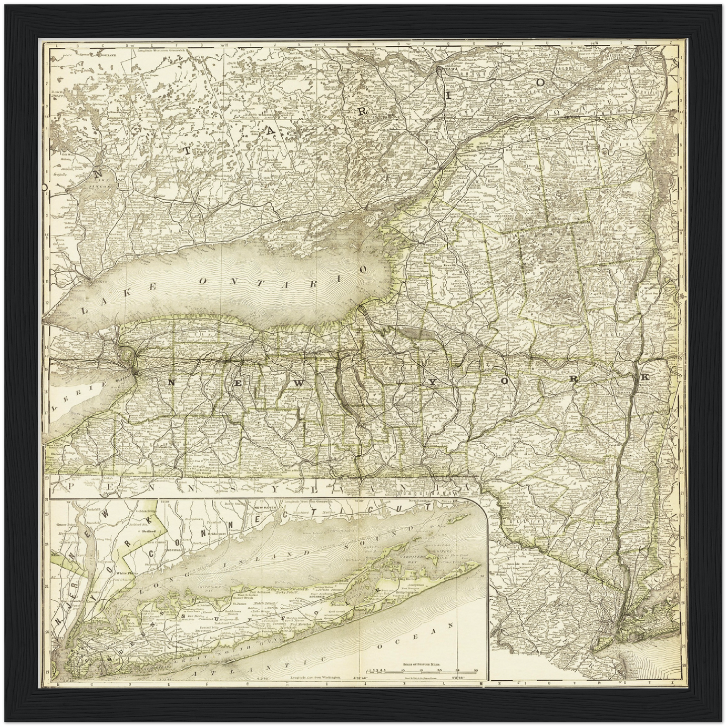 Historische Landkarte New York um 1882