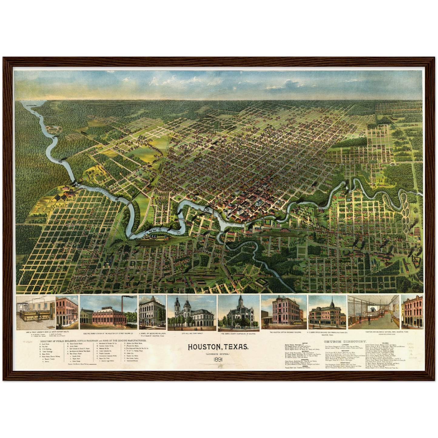 Historische Stadtansicht Houston um 1891